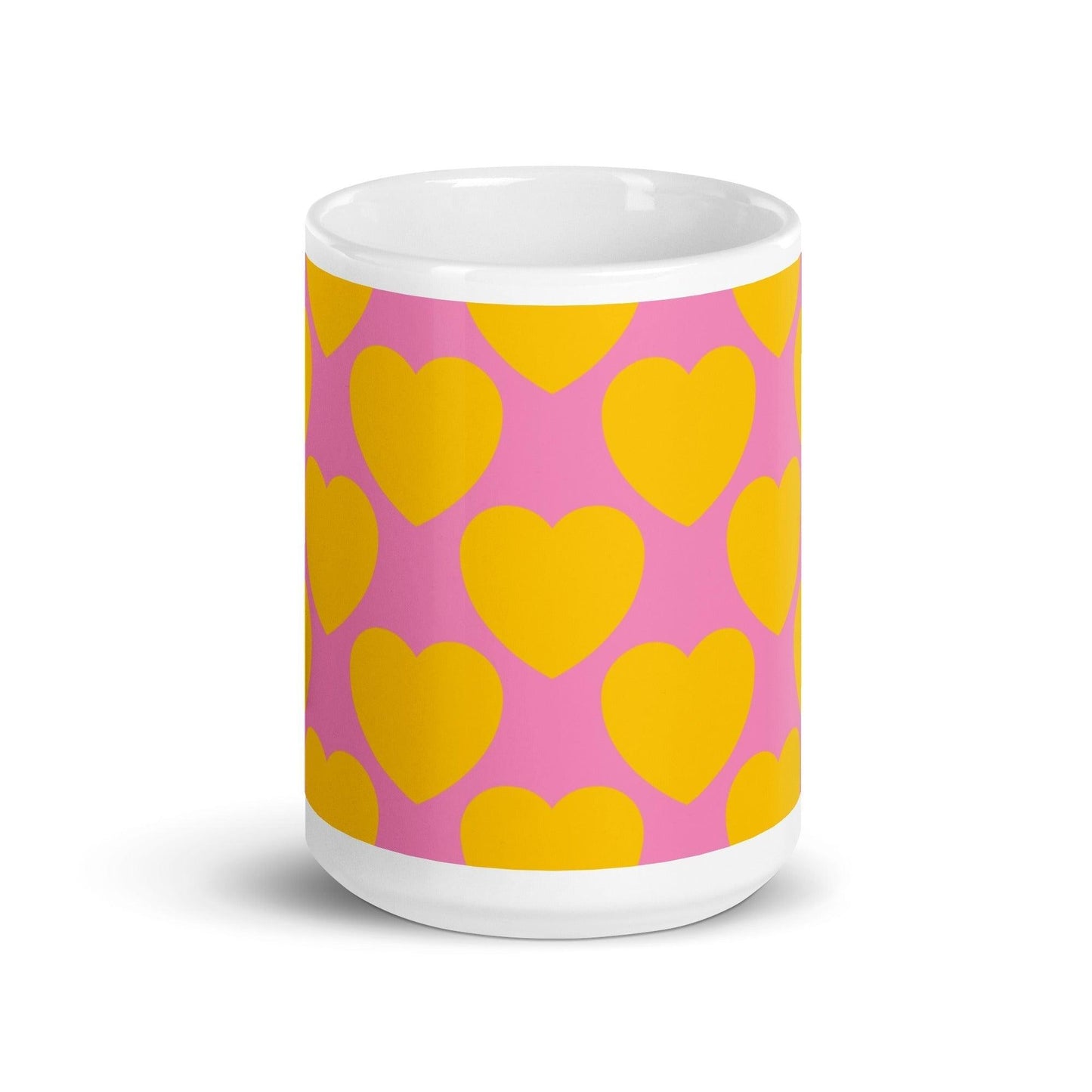 Mug - ELLIE LOVE yellow pink - Bold heart print 15oz