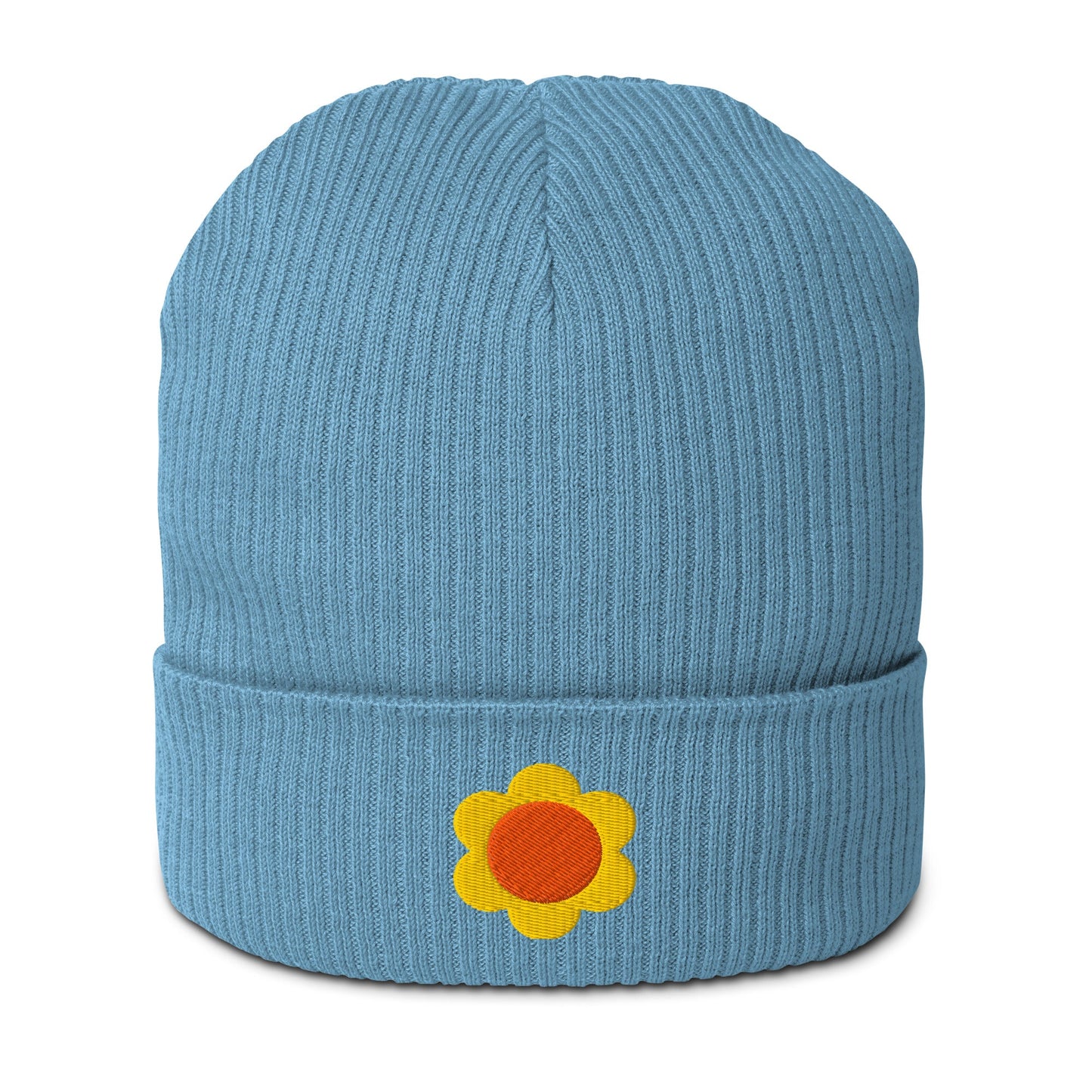 Beanie - ELLIE orange yellow - Classic floral print Light Avio Blue