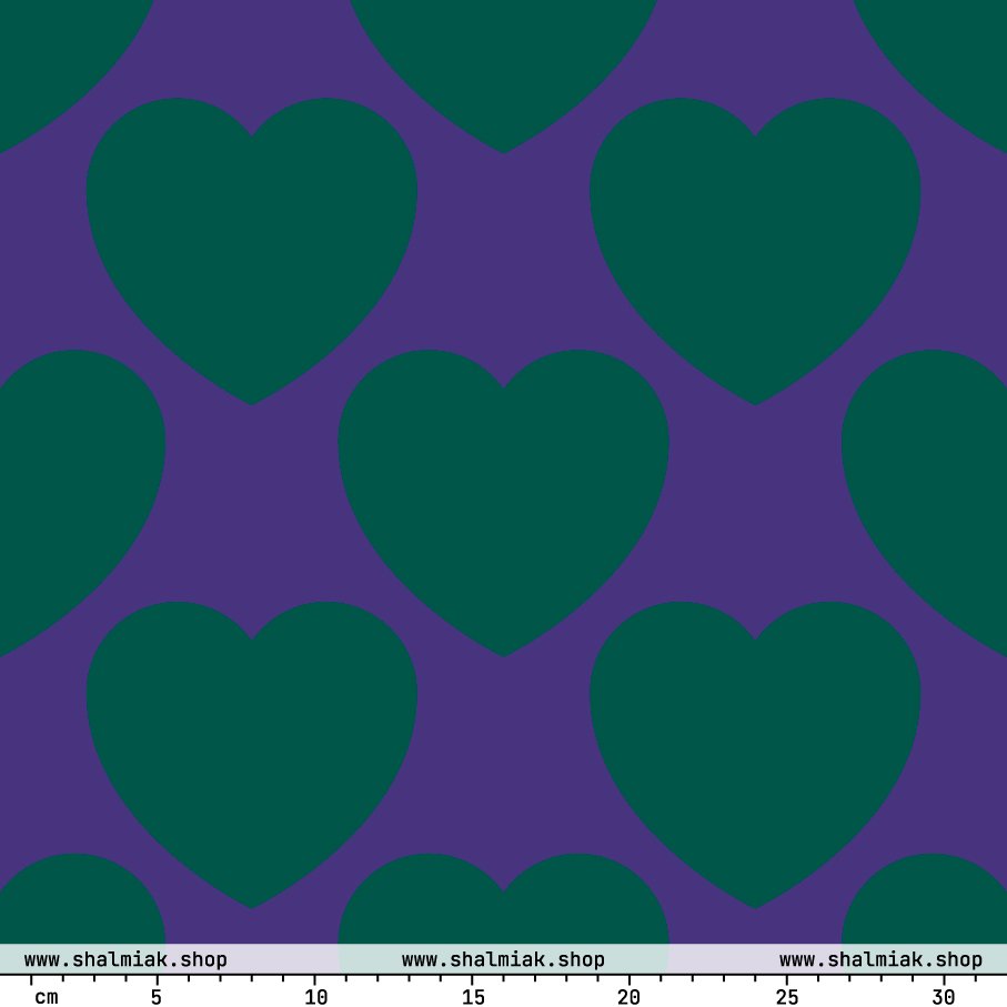 Fabric - ELLIE LOVE green purple - Bold heart print