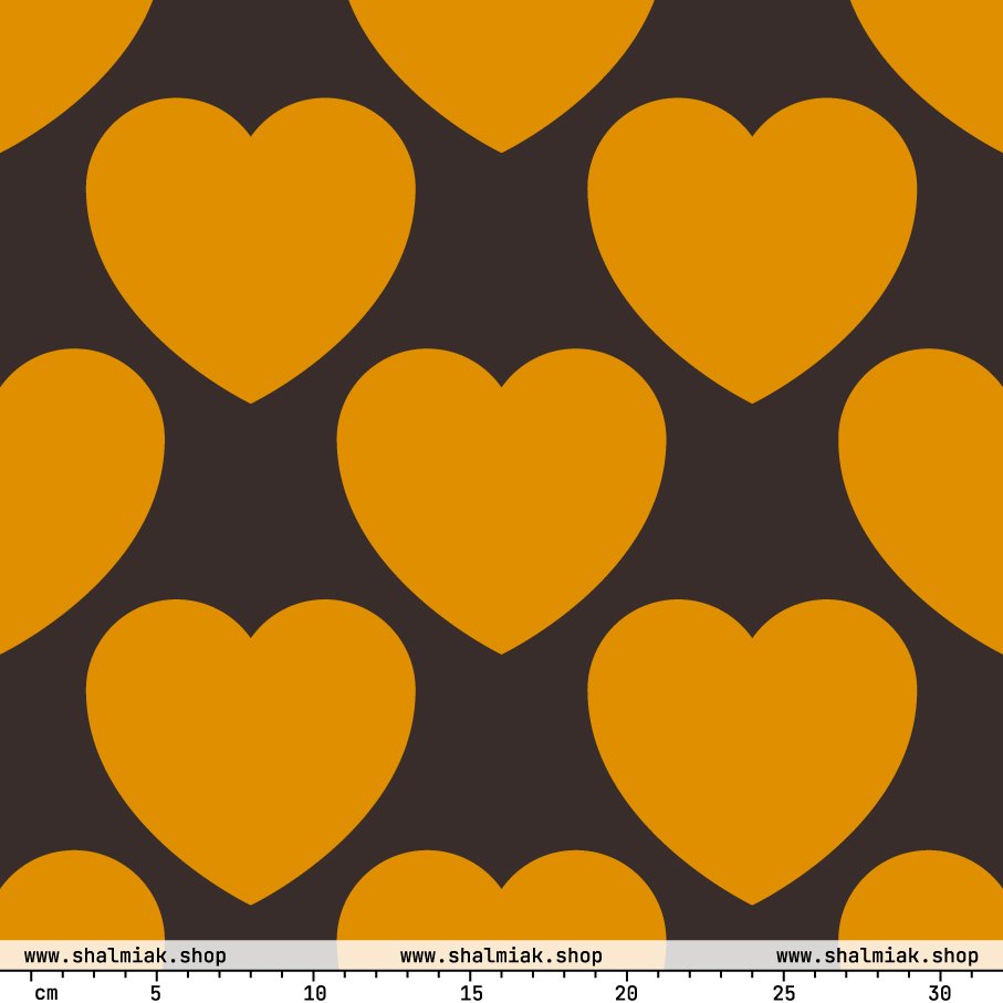 Fabric - ELLIE LOVE orange brown - Bold heart print