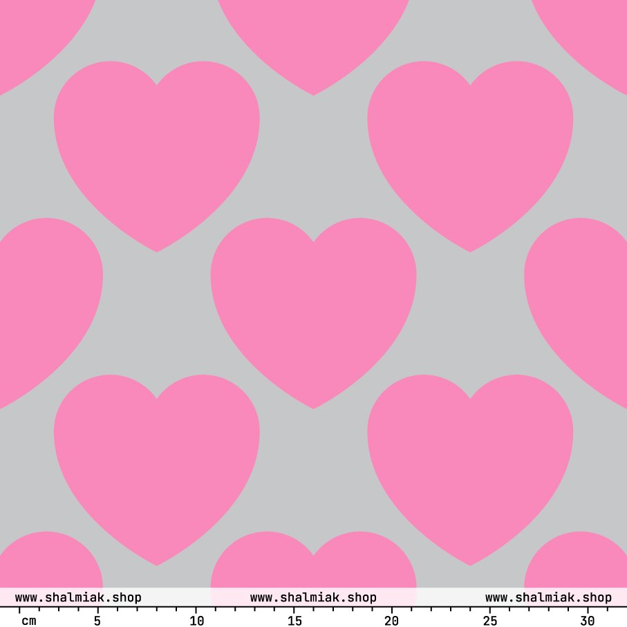 Fabric - ELLIE LOVE pink grey - Bold heart print