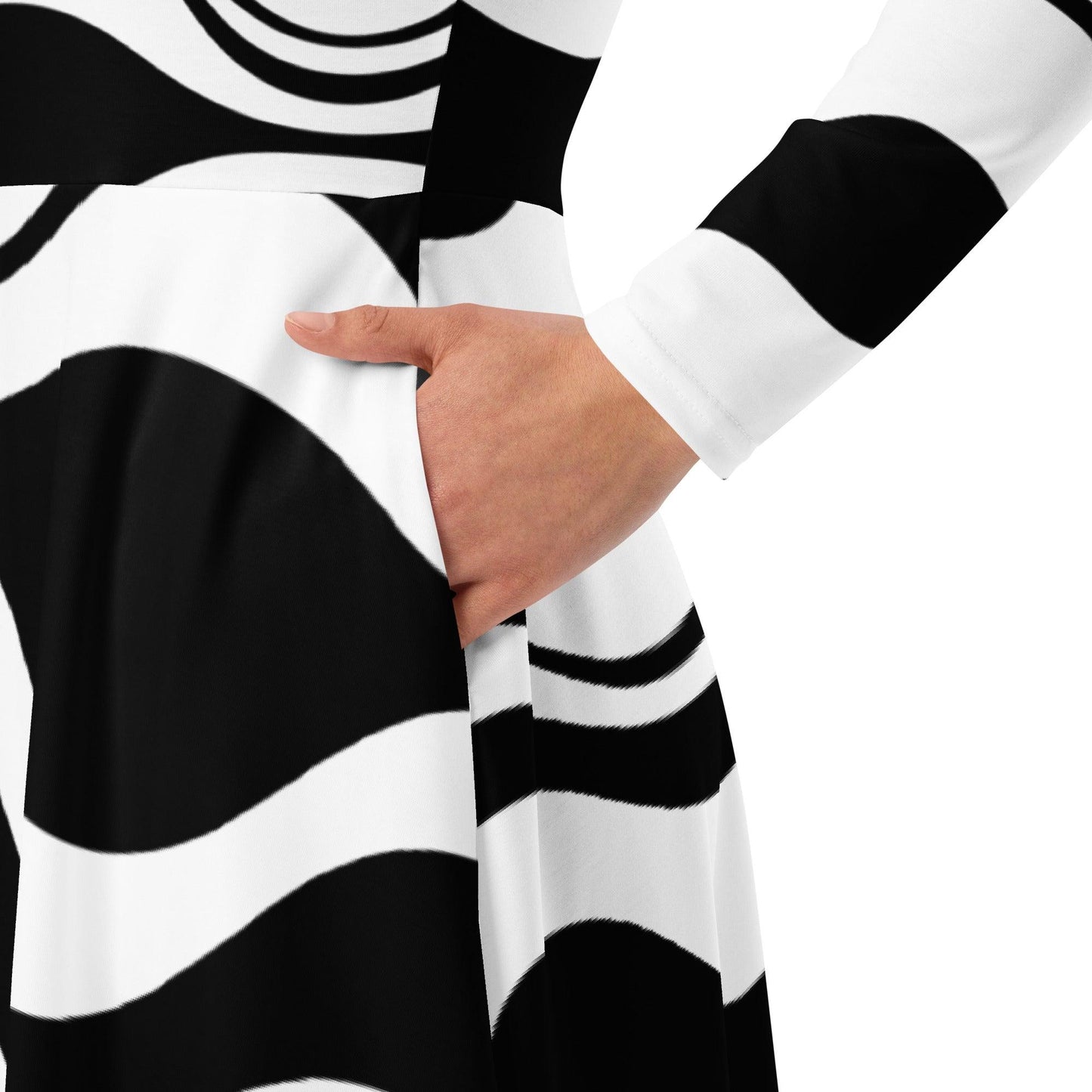 Midi dress - ENERGY WAVES black - Wavy stripe print