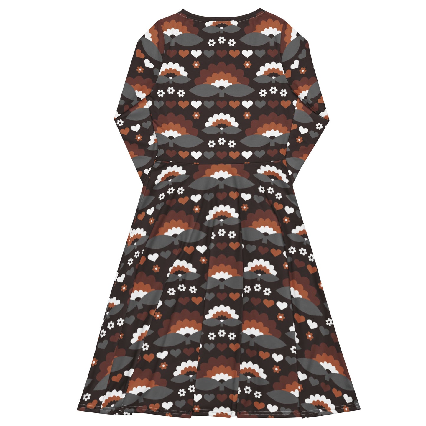 Midi dress - FALL IN LOVE mocca - Elegant flower and heart print