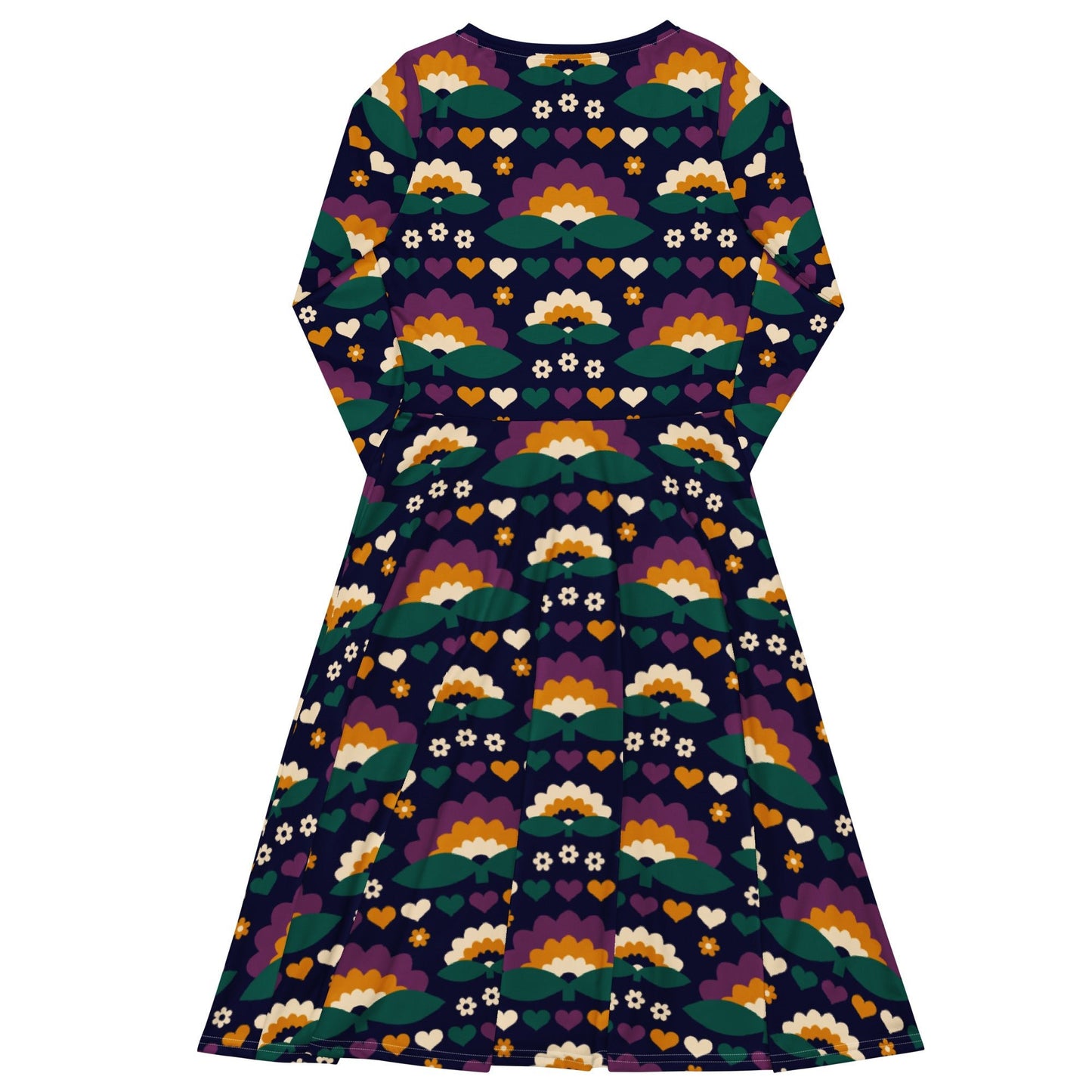 Midi dress - FALL IN LOVE purple - Elegant flower and heart print