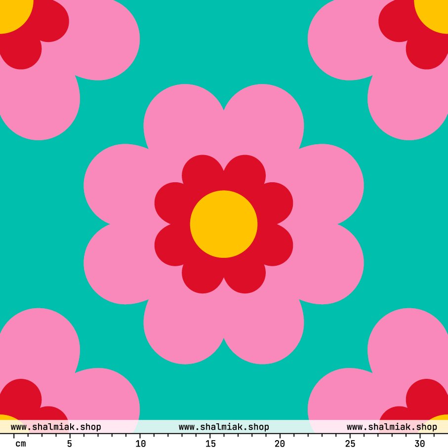 Fabric - FANCY BLOOM pink mint XL - Pretty floral print