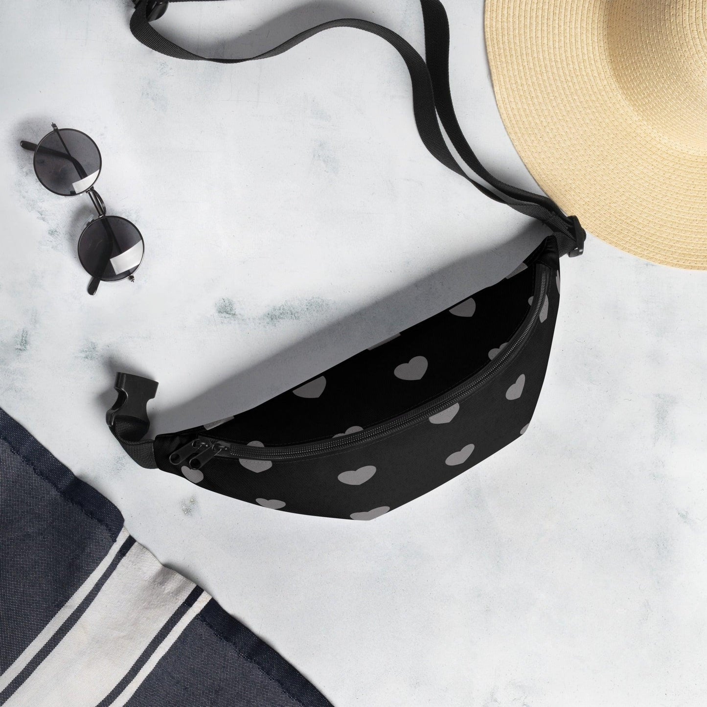 Fanny pack - SMALL HEARTS grey - Small hearts print