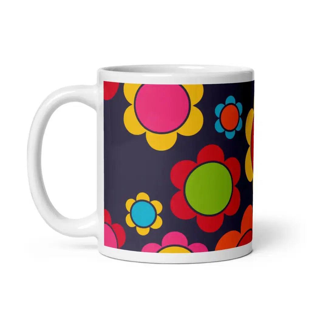 Mug - FLORA PEACE dark blue - Colorful retro floral print