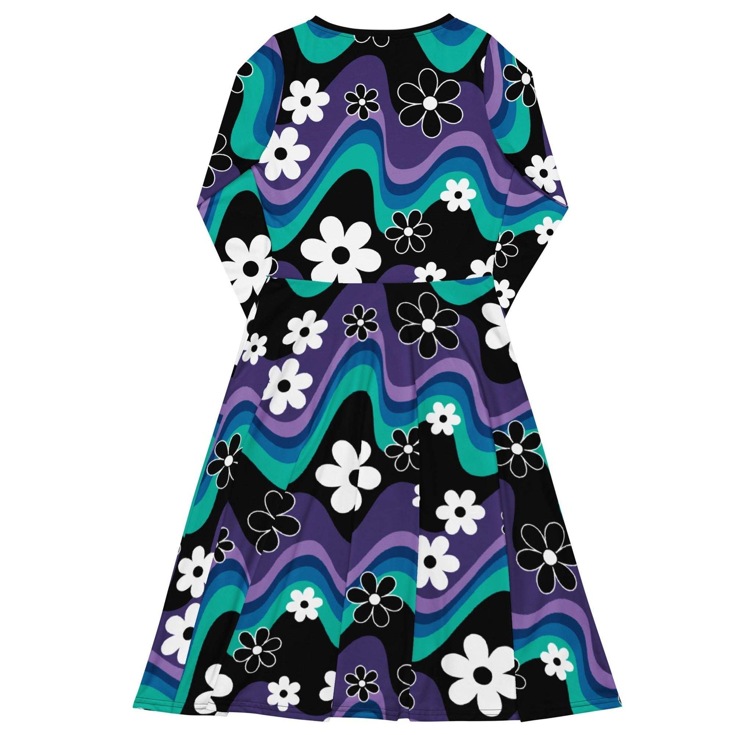 Midi dress - FLORA RAVE purple - Bold stripes and flowers print