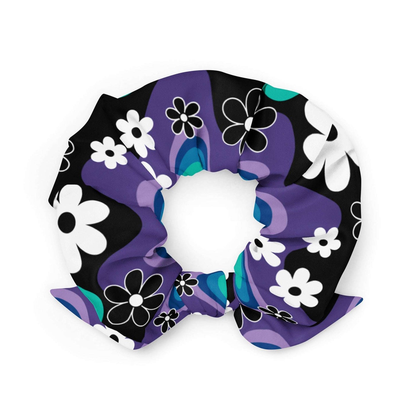 Scrunchie - FLORA RAVE purple - Bold stripes and flowers print
