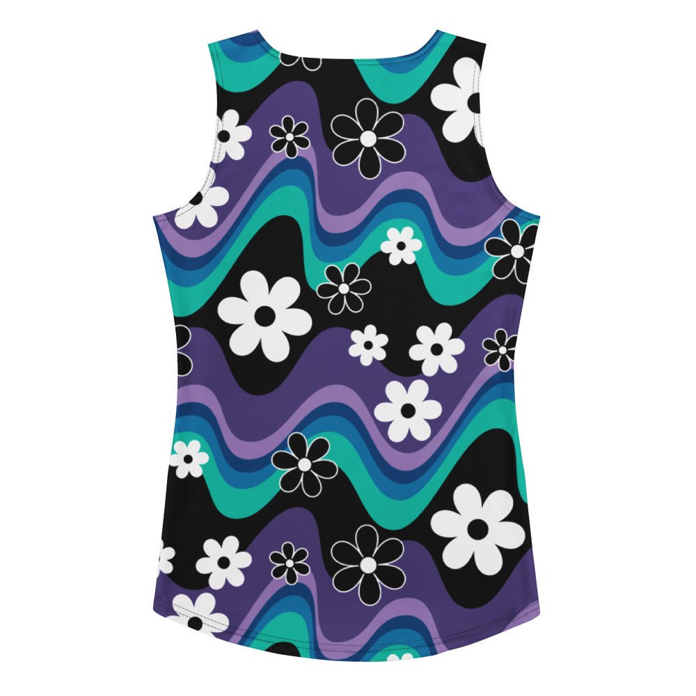 Tank top - FLORA RAVE purple - Bold stripes and flowers print