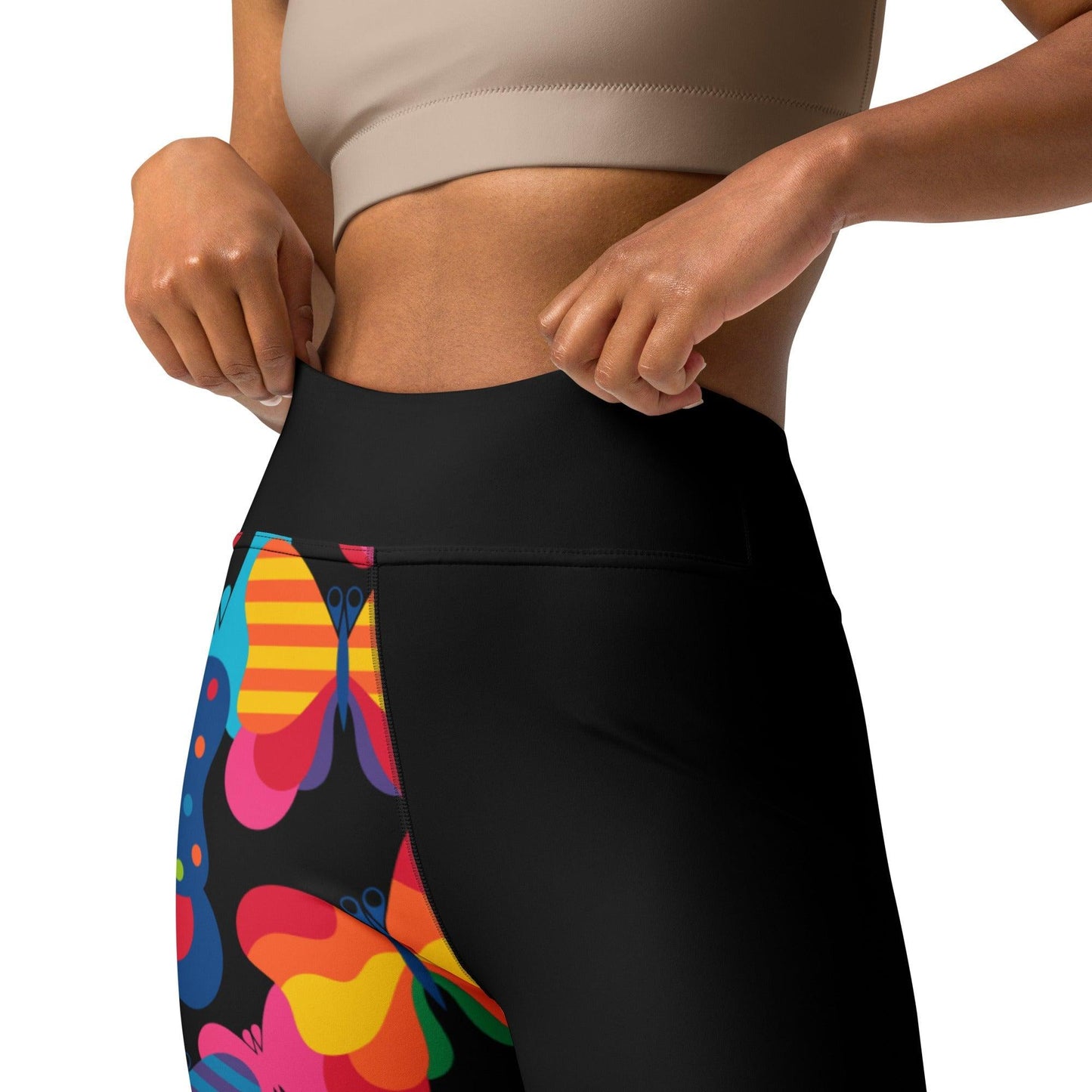 Yoga leggings - FLYRAVE black - Colorful butterfly print