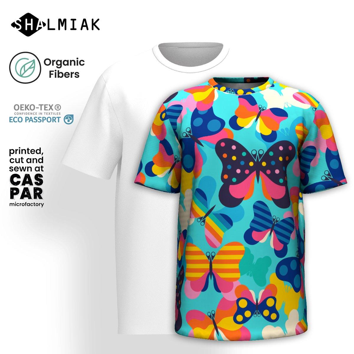 Organic cotton t-shirt - FLYRAVE turquoise - Colorful butterfly print