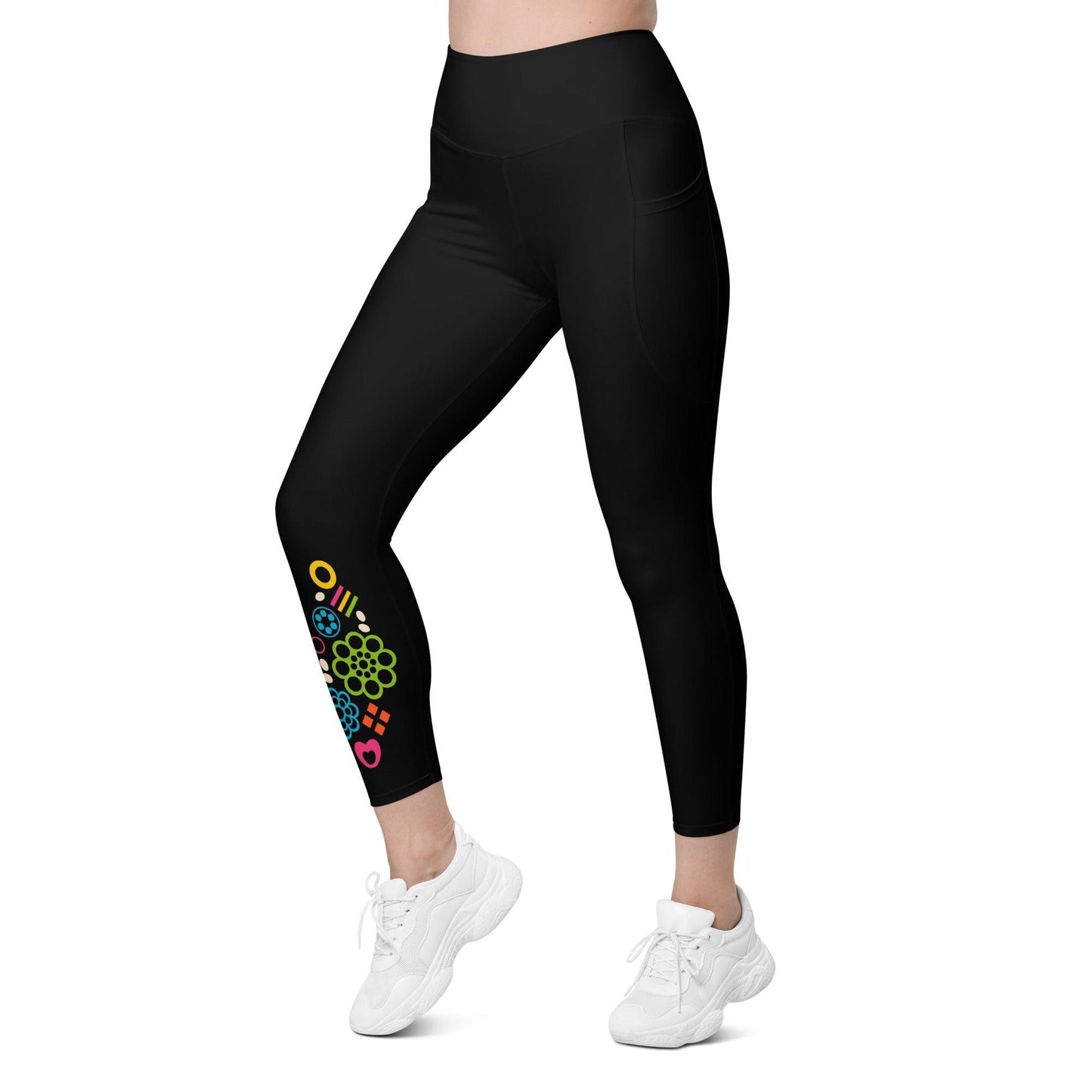 Leggings with pockets - FOREVER SWEET in black - Colorful candy mix print