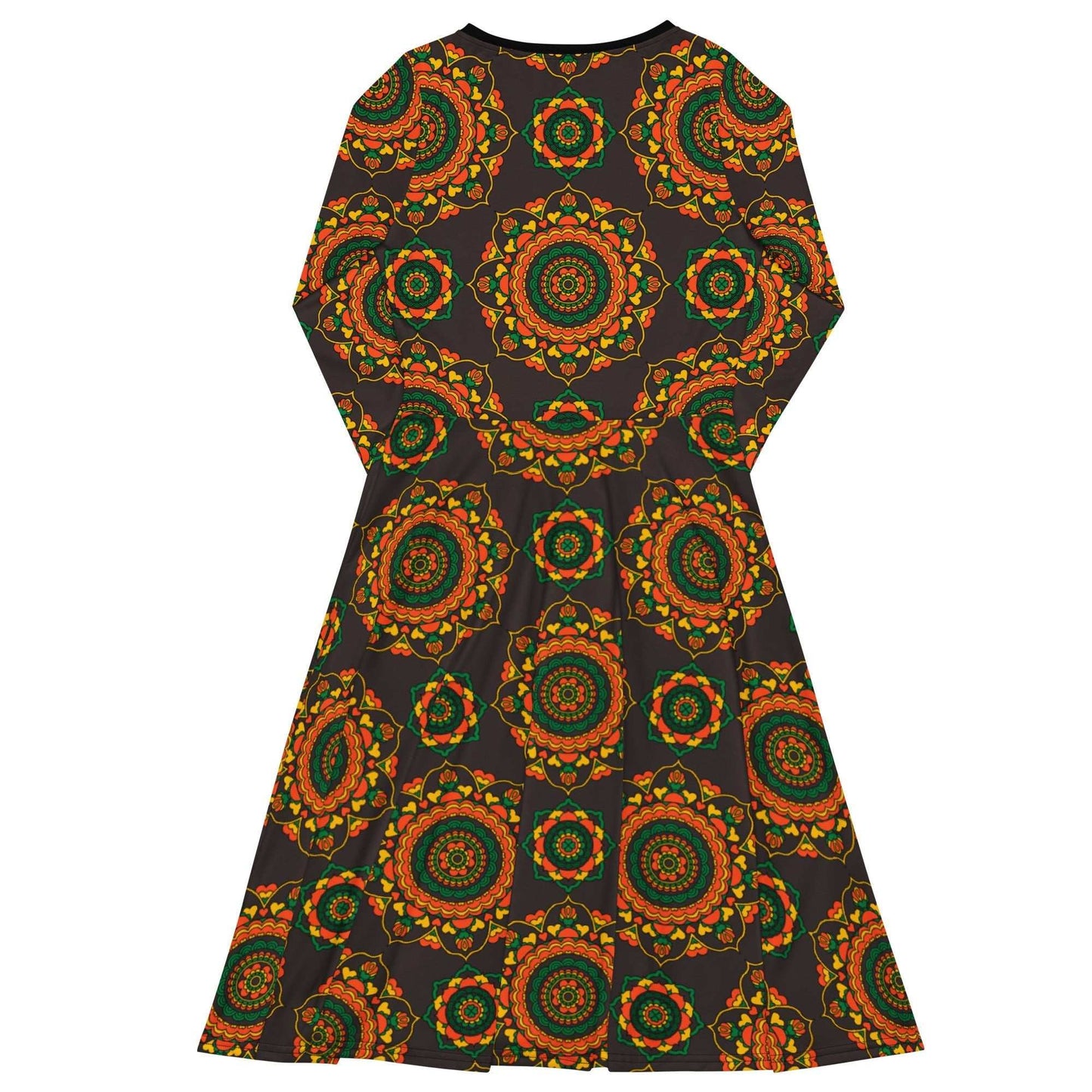 Midi dress - FOREVERMORE green brown - Romantic flower and heart print