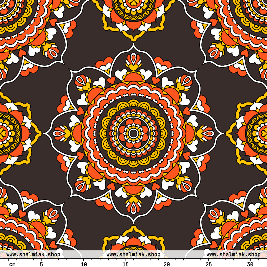 Fabric - FOREVERMORE orange brown - Romantic flower and heart print