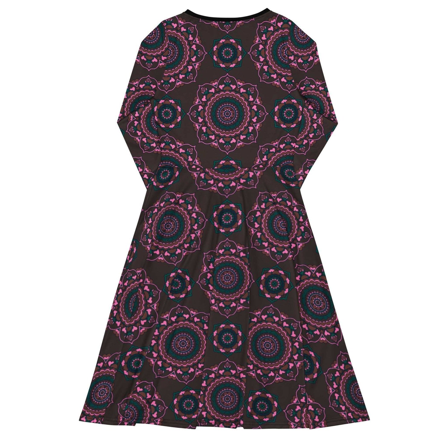Midi dress - FOREVERMORE pink brown - Romantic flower and heart print