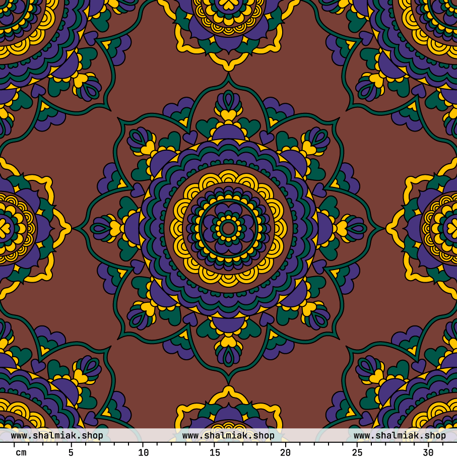 Fabric - FOREVERMORE purple brown - Romantic flower and heart print