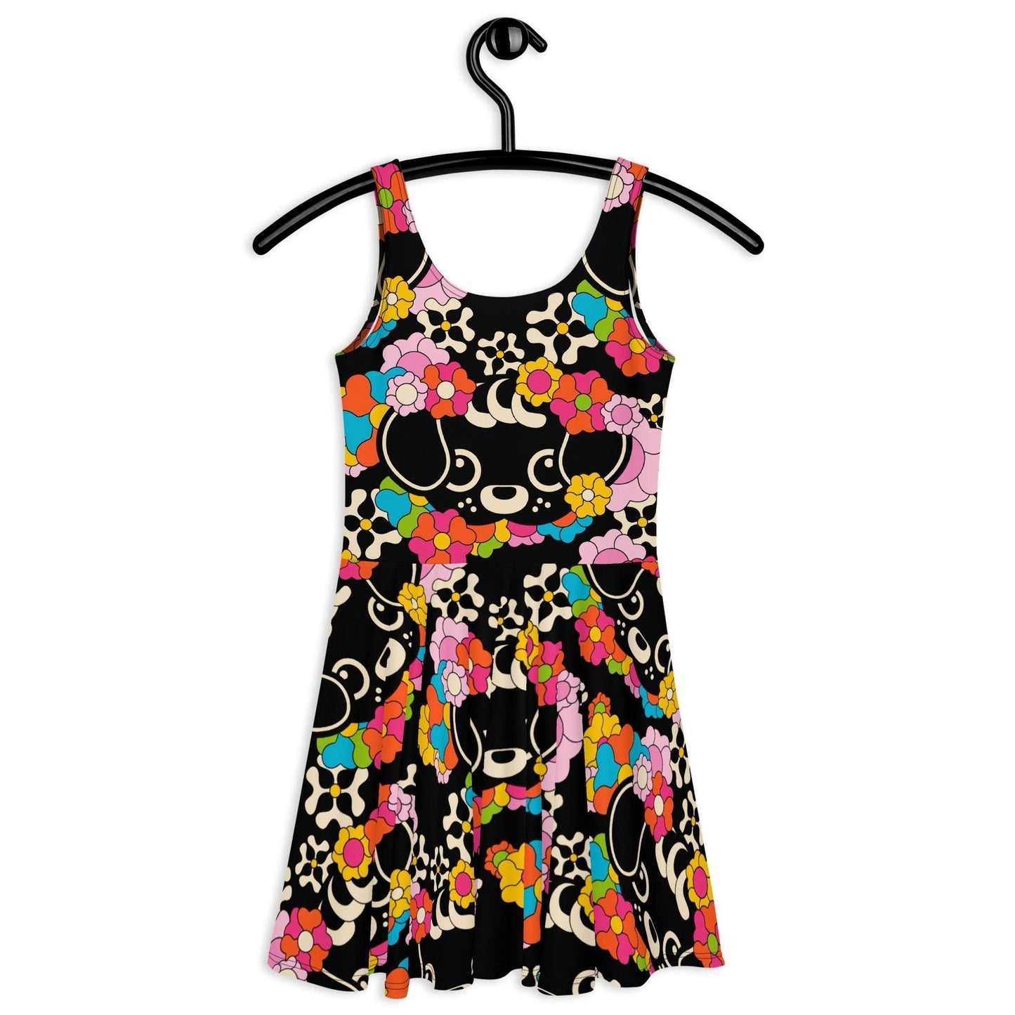 Skater dress - FUNKYPUP black - Cute dogs and flowers print