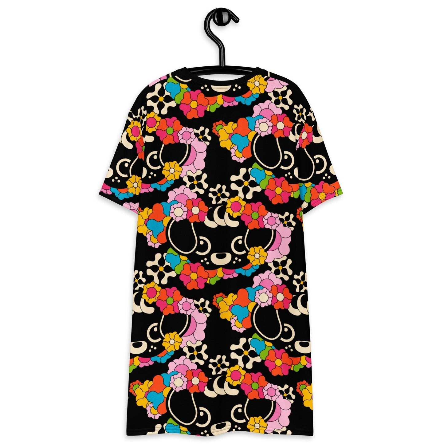 T-shirt dress - FUNKYPUP black - Cute dogs and flowers print