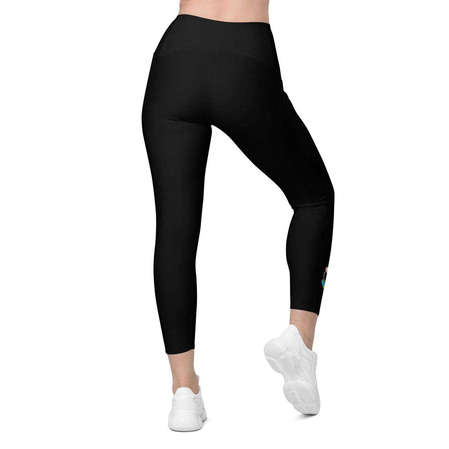 Leggings with pockets - FUNKYPUP in black - Cute dogs and flowers print