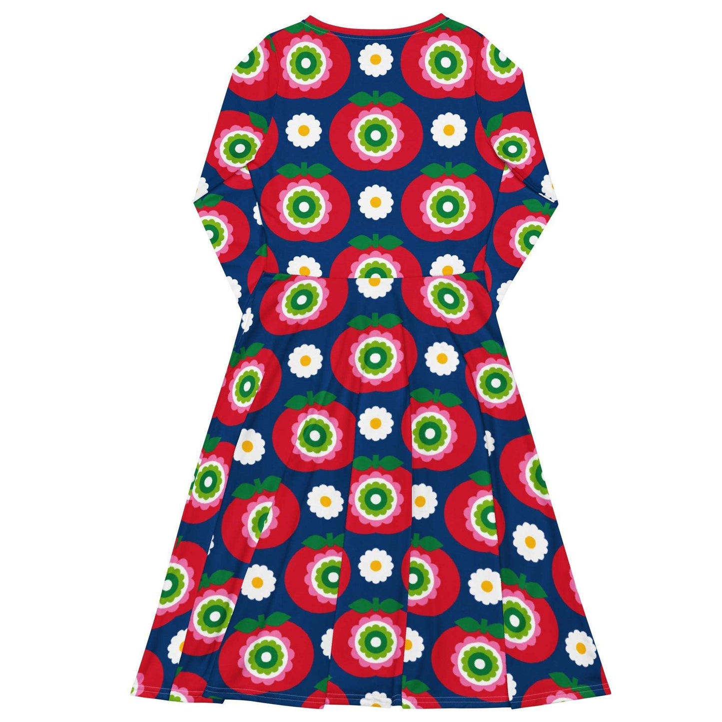 Midi dress - GRAND APPLE blue - Bold apples and flowers print