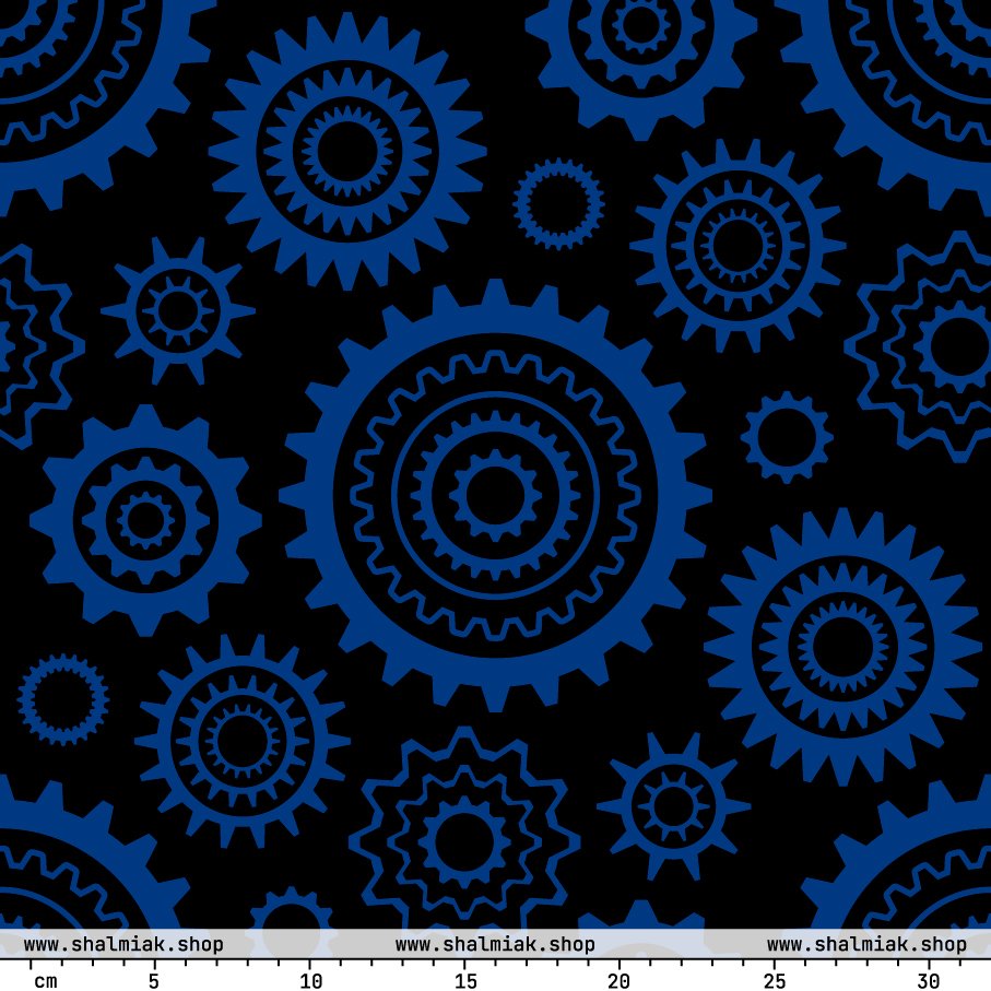 Fabric - GREAT GEAR blue black - Gear and tech print