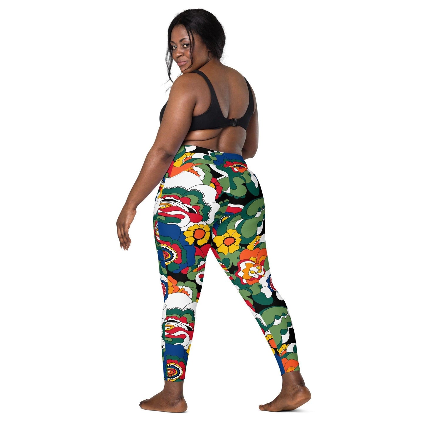 Leggings with pockets - GROOVY KURBITS black - Folk floral print