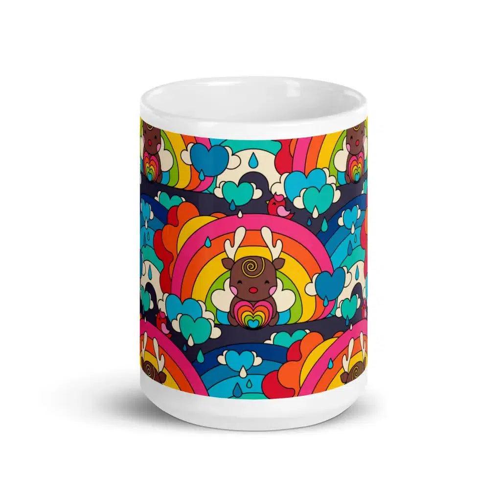 Mug - HAPPY RAINDEAR - Reindeer and rainbows print