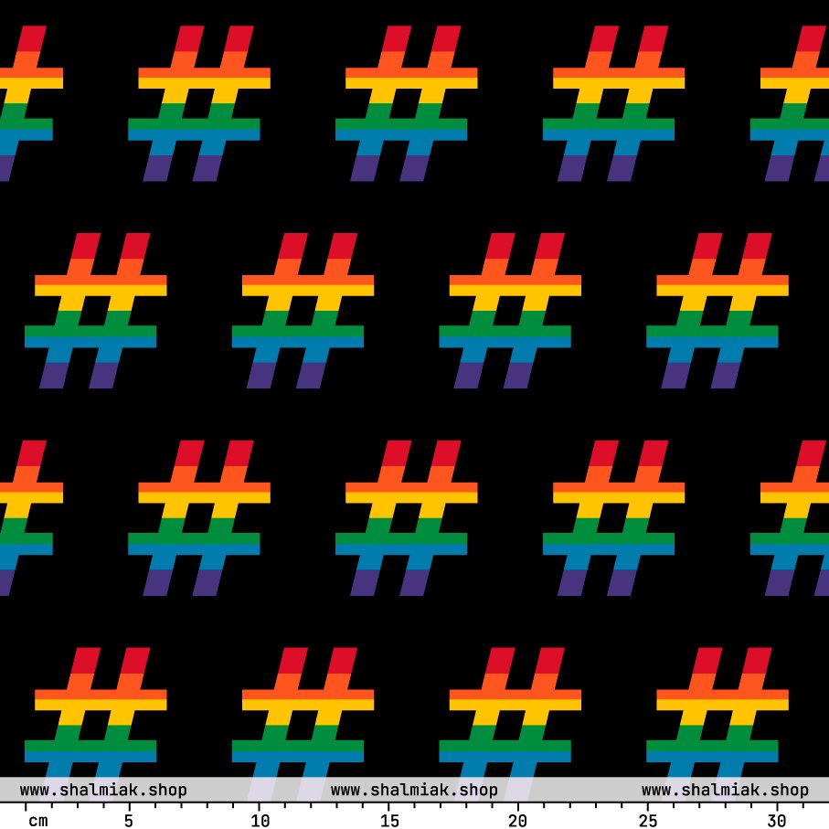 Fabric - #RAINBOW black - Colorful Hashtag Print
