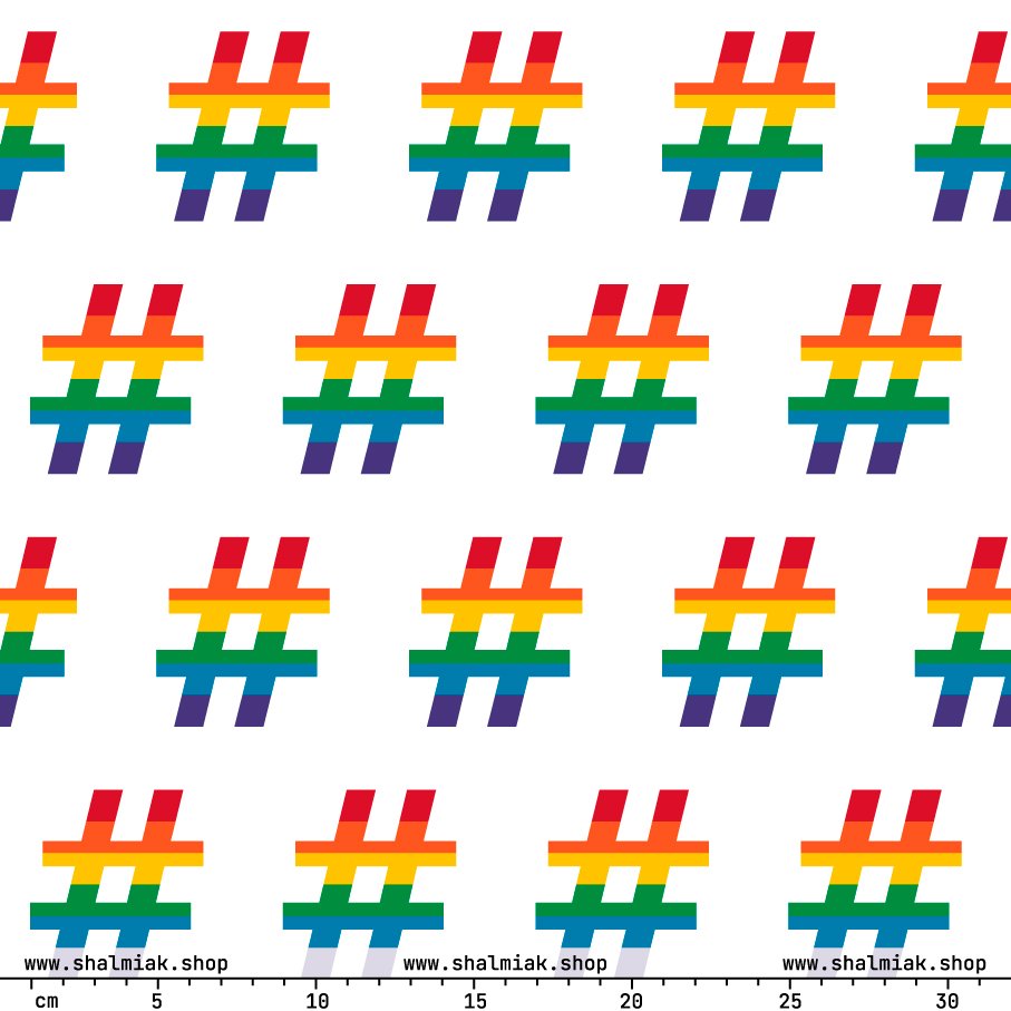 Fabric - #RAINBOW white - Colorful Hashtag Print