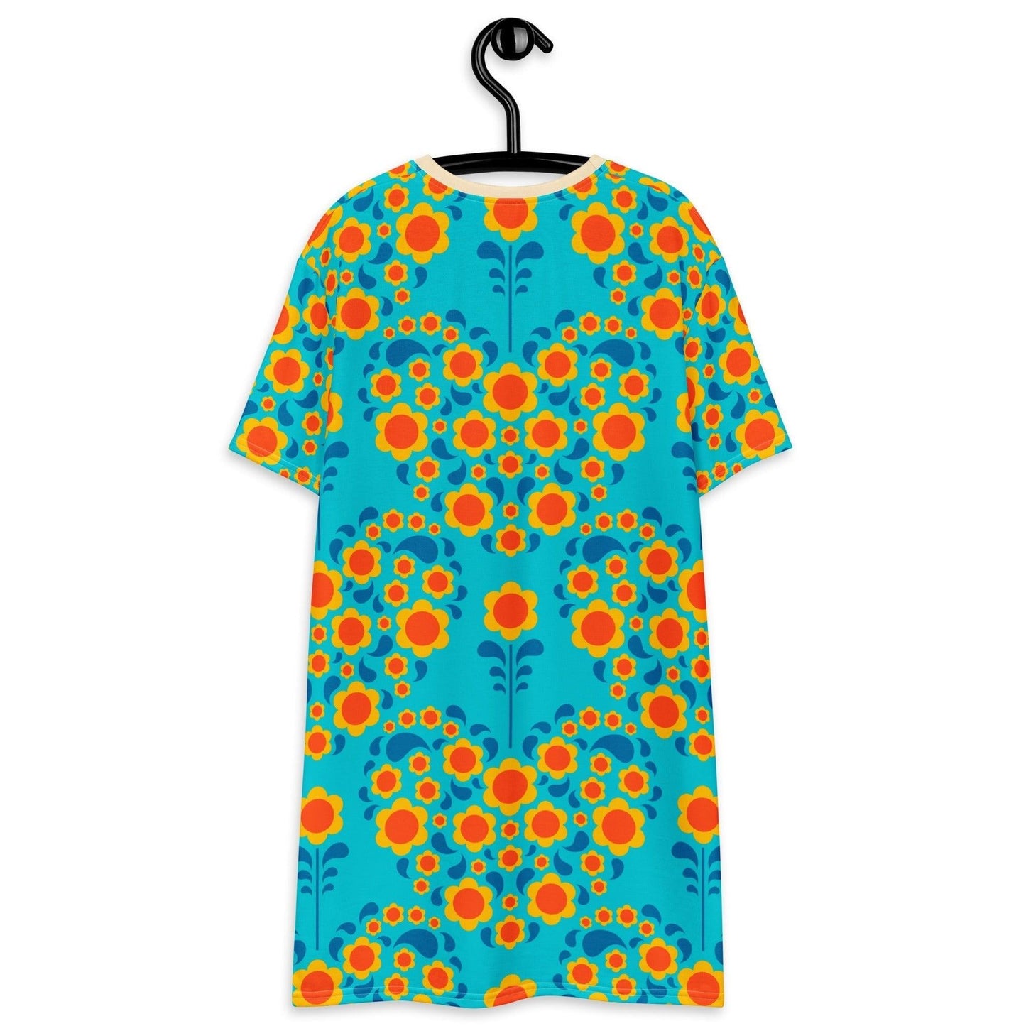 T-shirt dress - HEARTBEAT orange blue - Flower hearts print