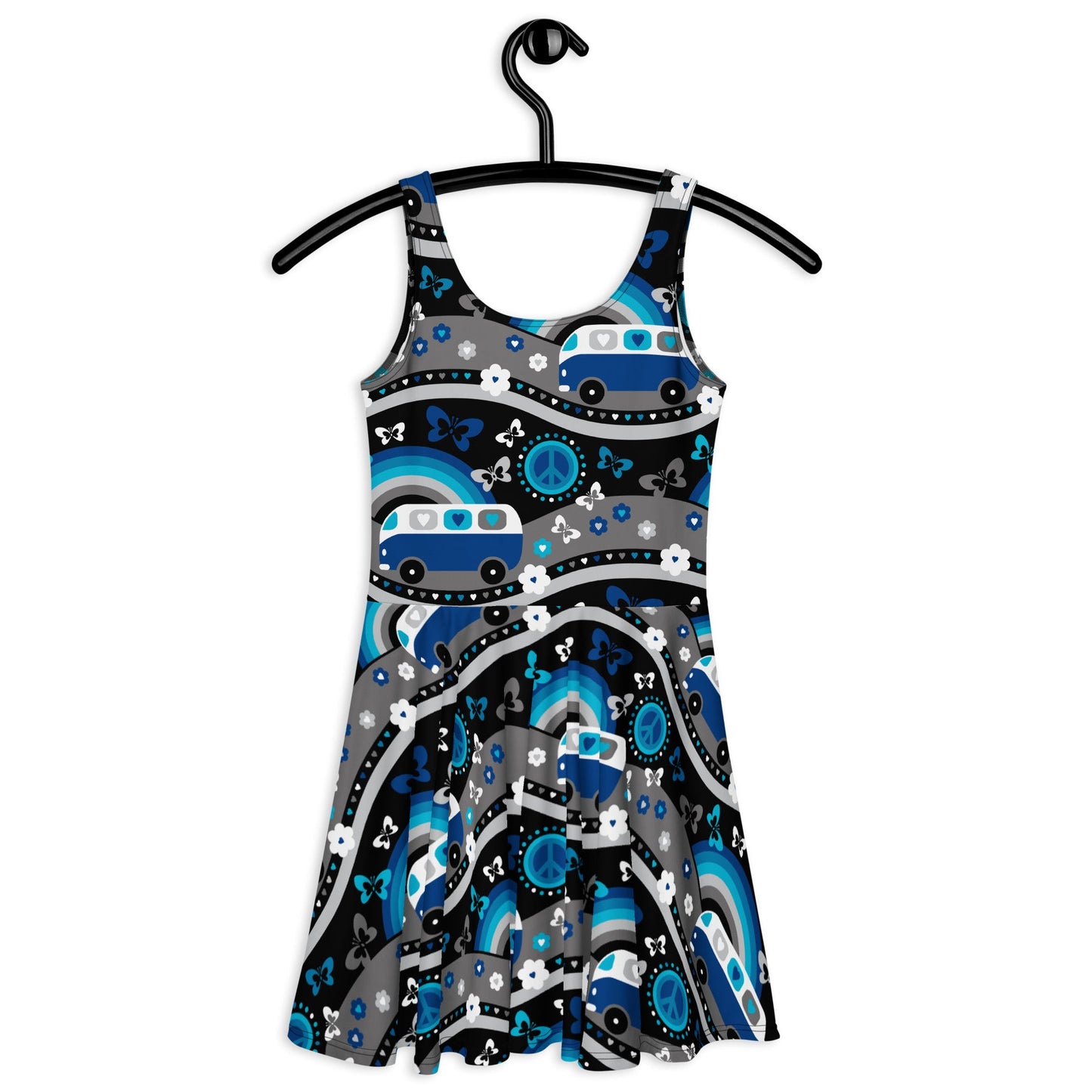 Skater dress - HIPPIE DAY cosmic blue - Colorful hippie print