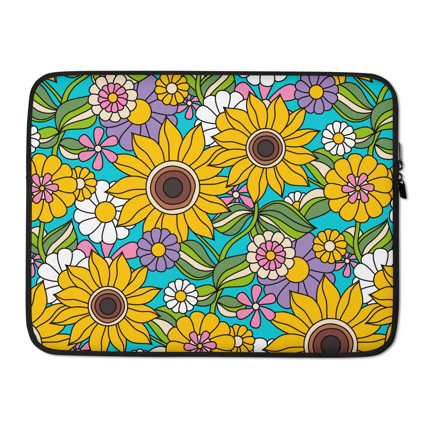 Laptop sleeve - SUNDANCE turquoise - Bold sunflower print 15″