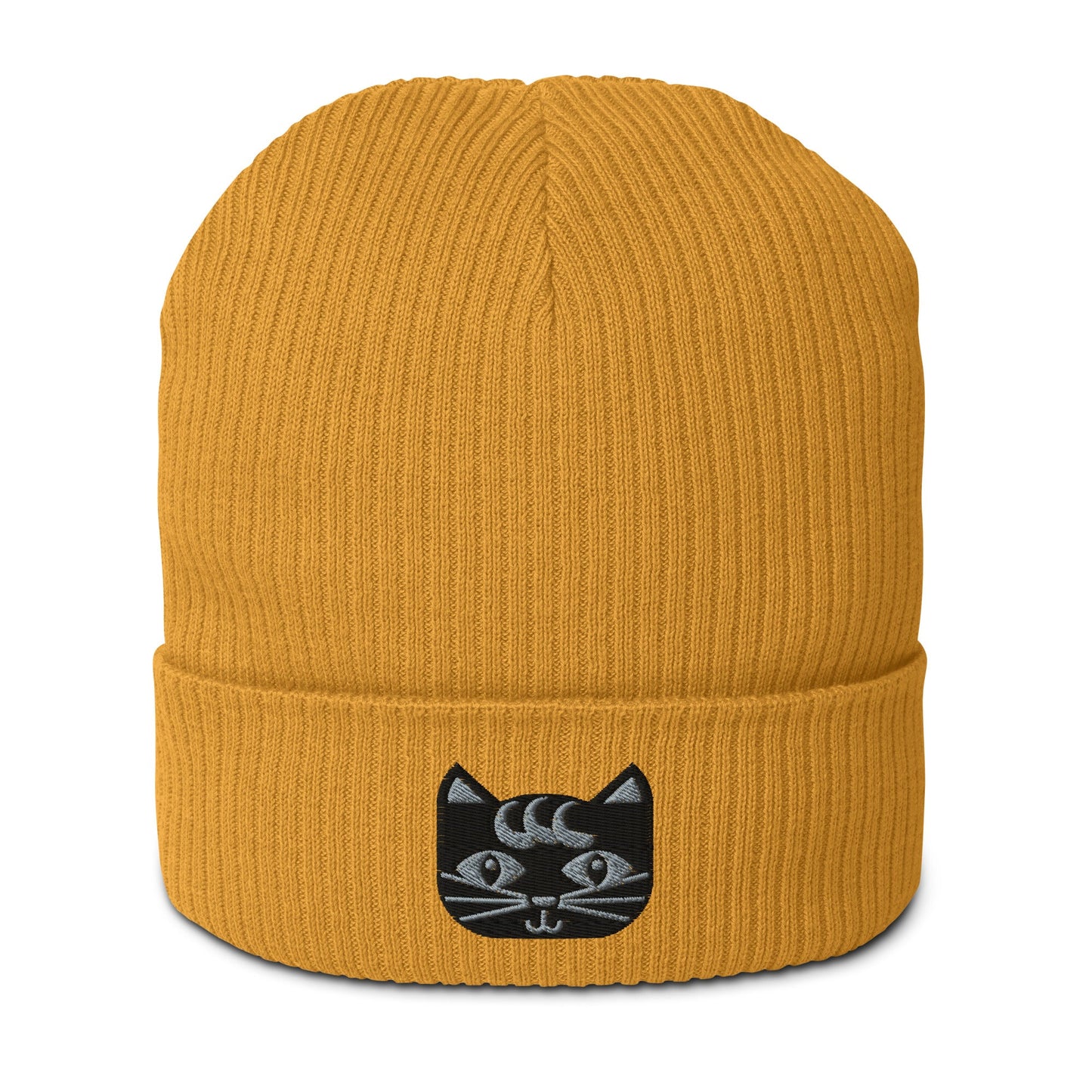Beanie - MAGICAT - Black cats and flowers print Mustard Yellow