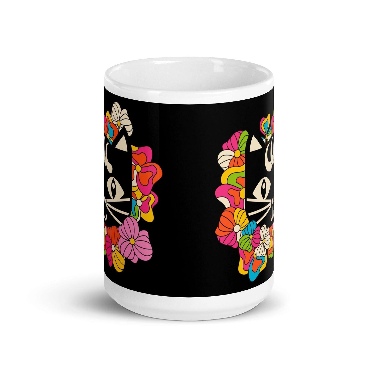 Mug - MAGICAT black - Black cats and flowers print