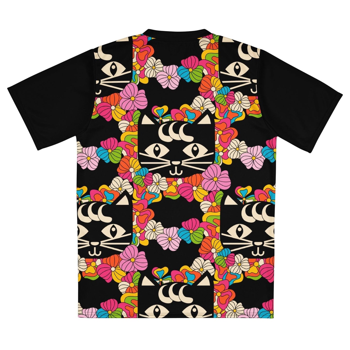 Sports Jersey - MAGICAT black - Black cats and flowers print