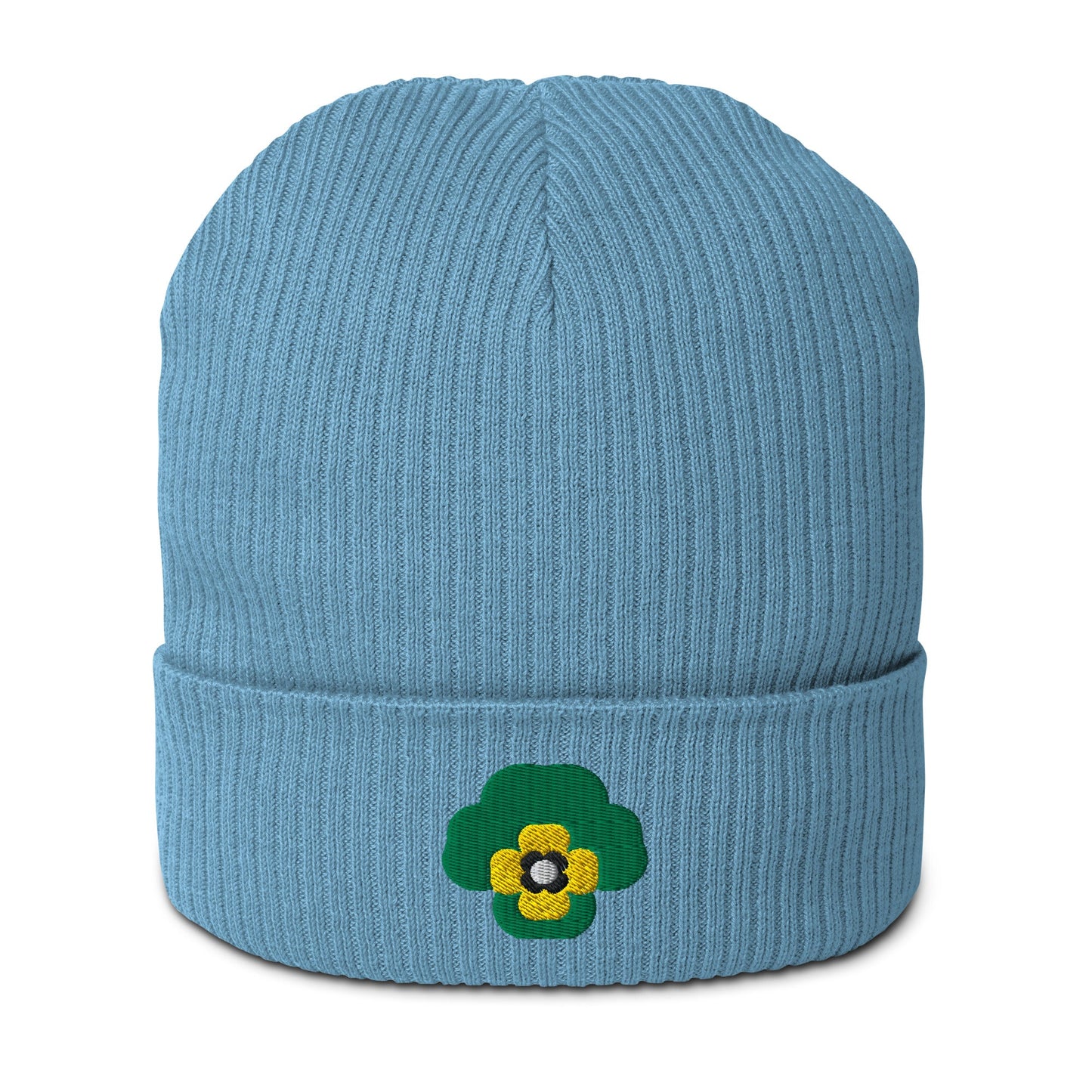 Beanie - PANSY FAB green - Colorful pansy flower print Light Avio Blue