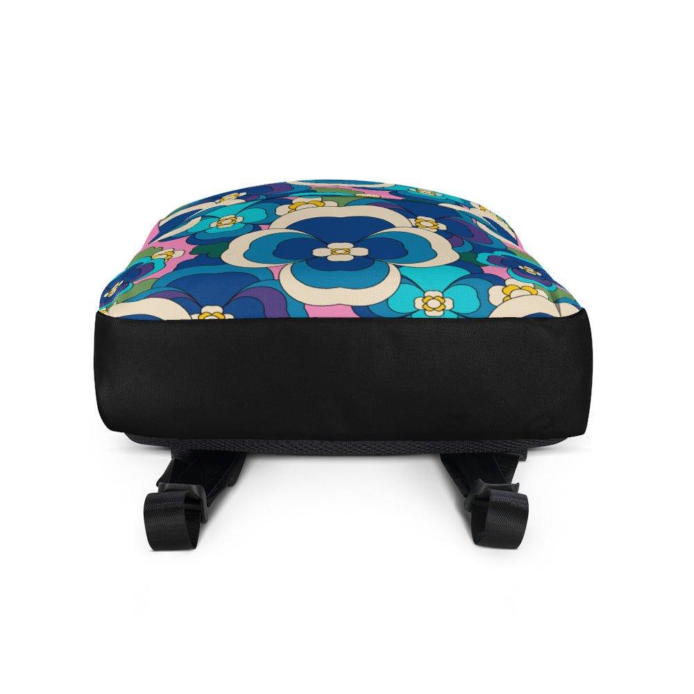 Backpack - PANSY FANTASY blue pink - Retro pansy print