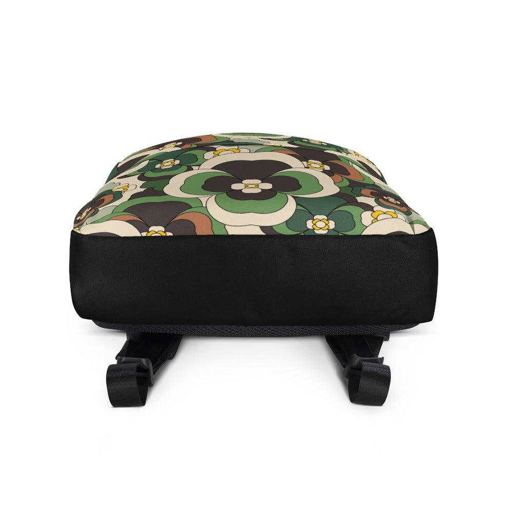 Backpack - PANSY FANTASY green - Retro pansy print