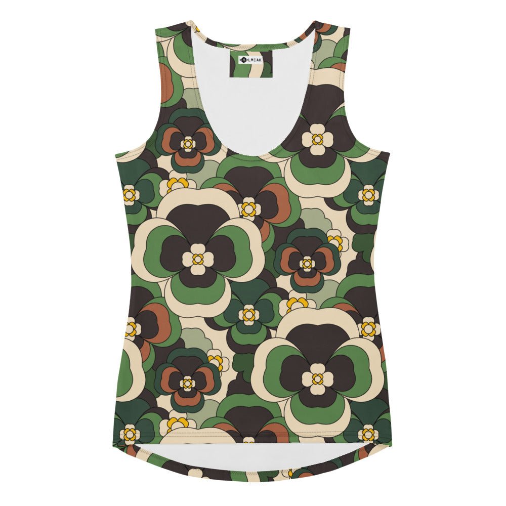 Tank top - PANSY FANTASY green - Retro pansy print