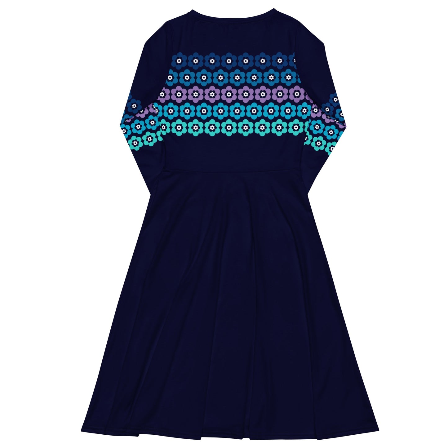 Midi dress - PEACOCK BLOOM mystic blue - Vibrant bloom stripe print