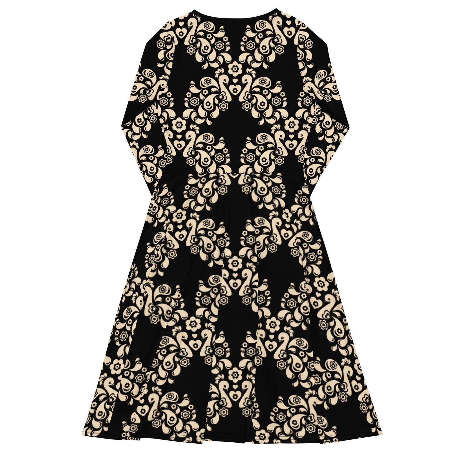 Midi dress - PEACOCK LOVE black - Glorious peacock print