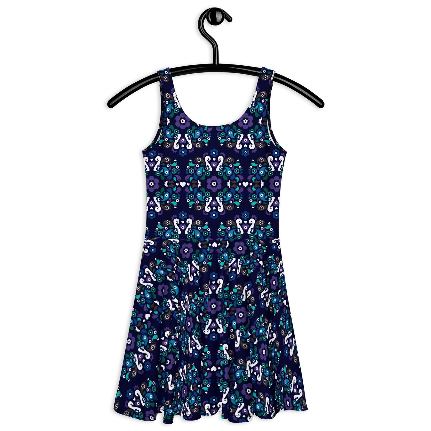 Skater dress - PEACOCK LOVE mystic blue - Glorious peacock print