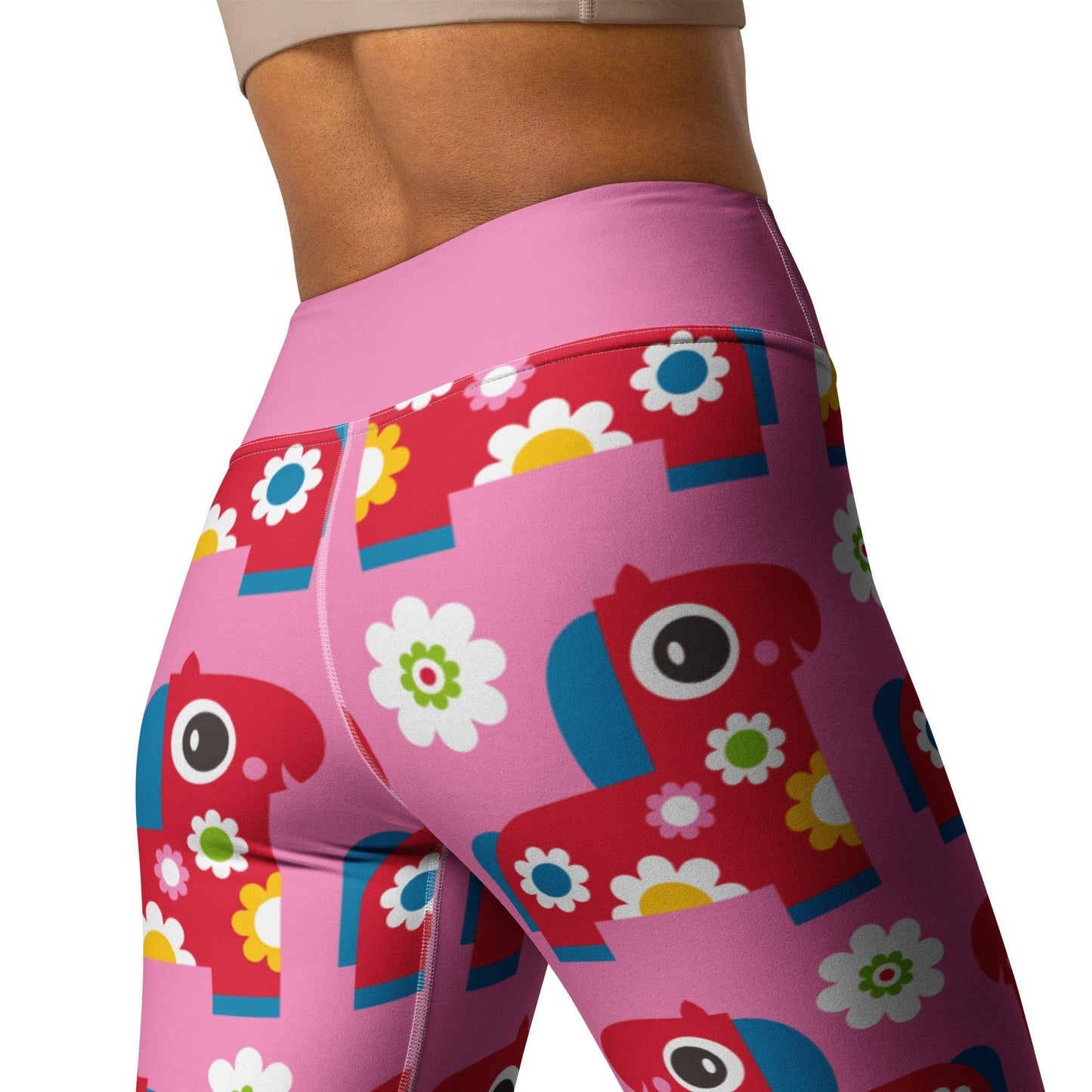 Yoga leggings -2- PONY BLOOM pink - Happy ponies and flowers print