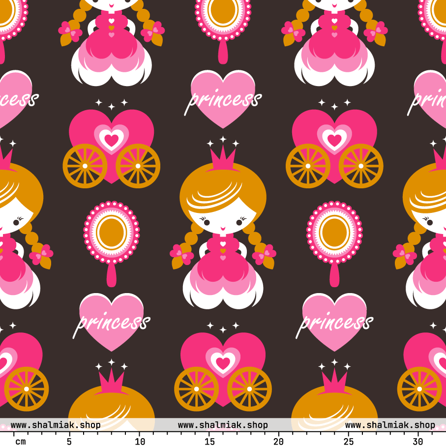 Fabric - PRINCESS brown - Cute princess print