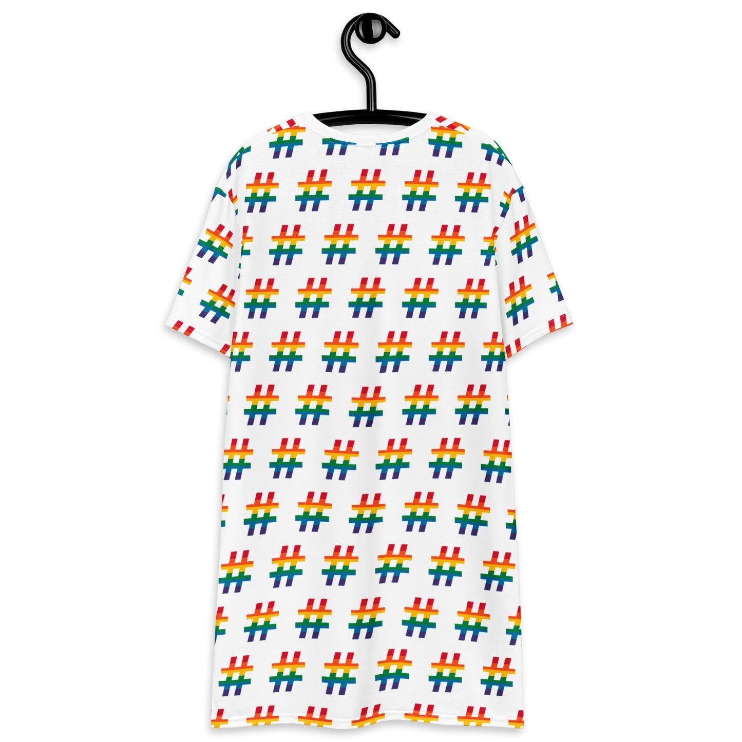 T-Shirt Dress - #RAINBOW white - Colorful Hashtag Print