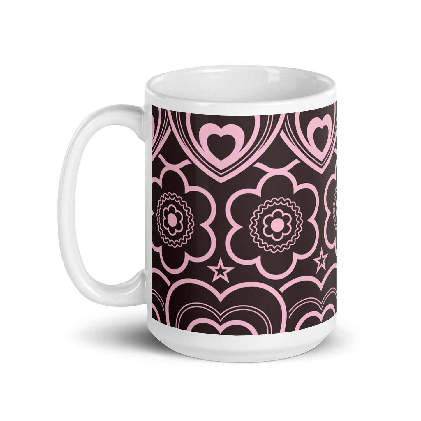 Mug - RAMONA pink brown - Simple hearts and flowers print