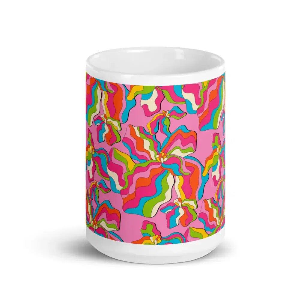 Mug - SASSY IRIS pink - Bold iris flower print 15oz