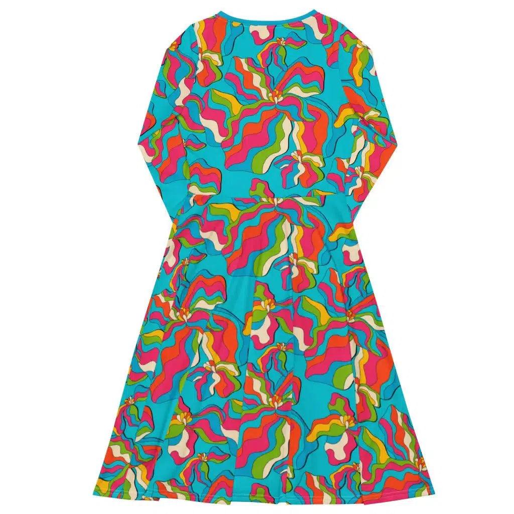 Midi dress - SASSY IRIS turquoise - Bold iris flower print