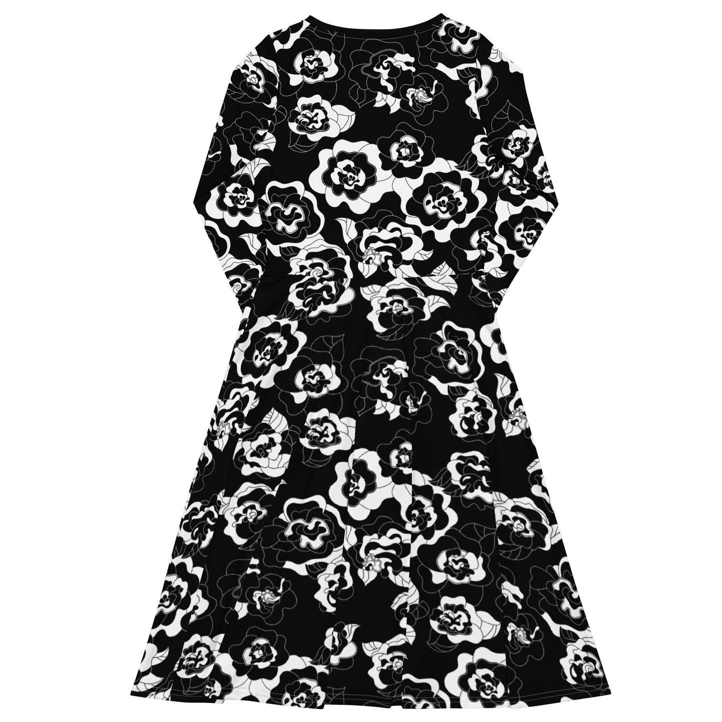 Midi dress - SERENITY bw - Simple elegant flower print